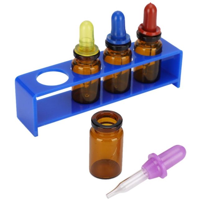 Ensemble de 4 flacons compte-gouttes vides avec support pour matériau dentaire, huile essentielle, parfum bleu bleu