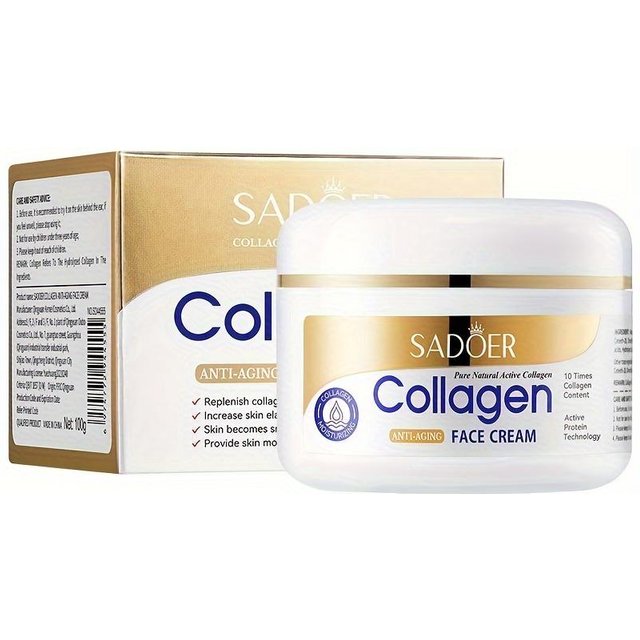 Crème Collagène pour Soin de la Peau - Hydrate, Nourrit, Adoucit la Peau avec de la Glycérine, de l'Acide Hyaluronique pour un Soin Facial Profond, Apparence Lumineuse 100g beige