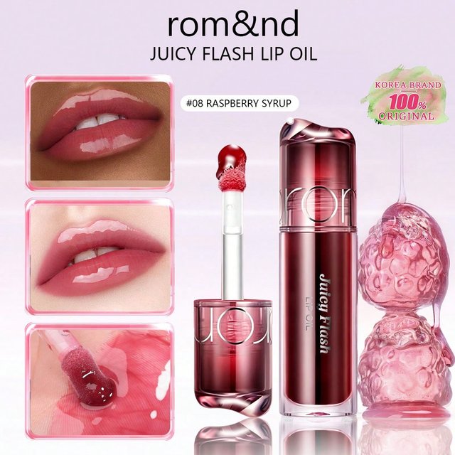 rom&nd JUICY FLASH LIP OIL 00-08, Feuchtigkeitsspendend & Glänzend, Feuchtigkeitsspendend Ohne Klebrigkeit, Langanhaltende Farbe, , Koreanische Schönheit, , Geschenk 4,5g/0,15oz. 08 RASPBERRY SYRUP? pink
