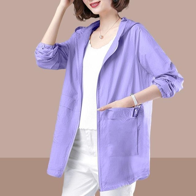 Einfarbig Damen Frühling Sommer Übergröße Dünne Sektion Kapuzen-Sonnencreme-Kleidung UV-Schutz Jacke 4XL white