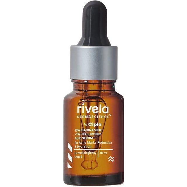 Rivela Dermascience von Cipla 10% Niacinamid Gesichtsserum gegen Aknemale, Ölkontrolle, Hydratation 10ml gray