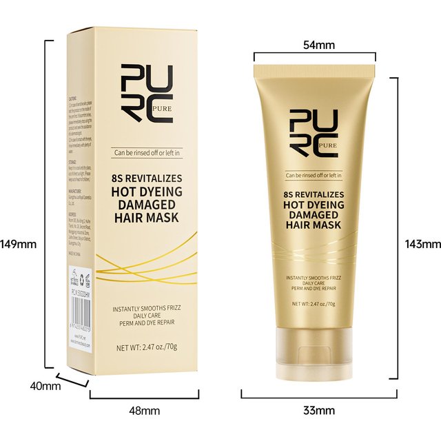 PURC 8 Sekunden Haarmaske, professionelle Keratin-Behandlungscreme, glättend, weich, Reparatur, Dauerwellen, Farbstoffe, beschädigte Frizz-Haarpflegeprodukte gelb