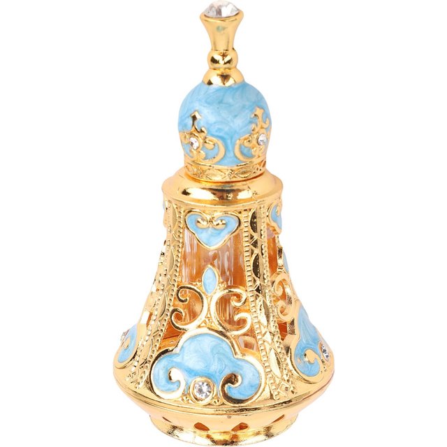 Bouteille de Parfum Vintage en Émail Style Moyen-Orient Exquise Élégante Métal Rechargeable Gold Light Blue