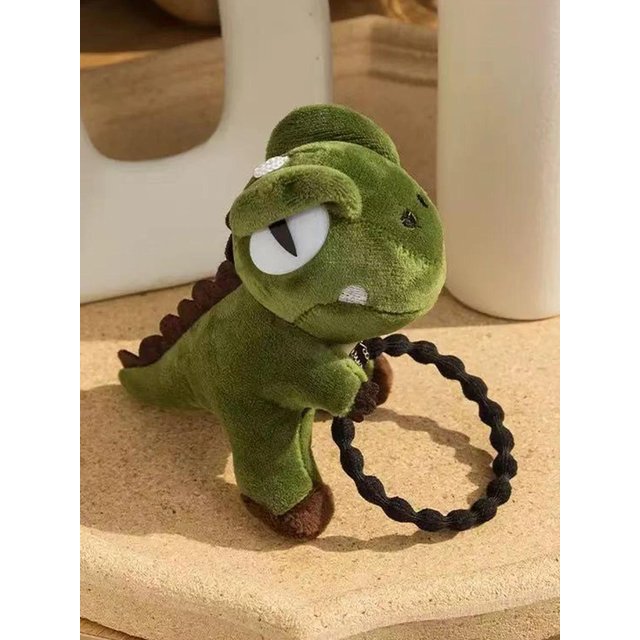 1 pièce dessin animé dinosaure vert mignon bandeau de shampooing, corde à cheveux tête de poupée super mignonne, broche délicate en peluche à double usage black