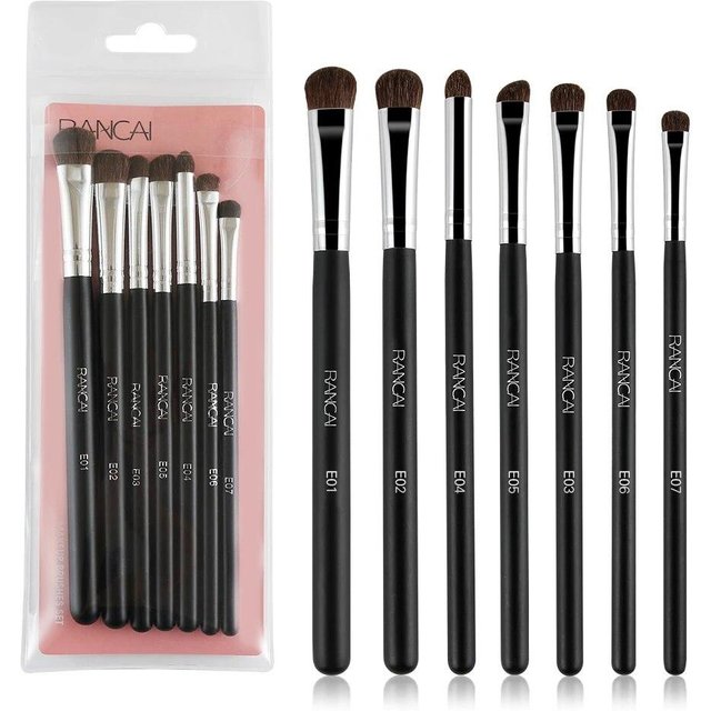 7-teiliges Lidschatten-Make-up-Pinsel-Set, natürliches Pferdehaar, Kosmetikpinsel, Blending-Wisch-Shader-Pinsel, Make-up-Werkzeug schwarz