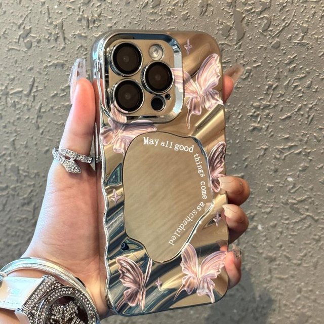 Luxus Make-Up Spiegel Telefon Fall Für Samsung A55 5G A54 A15 A35 A34 A33 A32 A53 A52s A51 A16 a04 A13 A12 Schmetterling Abdeckungen Funda For A55 5G A35 5G black