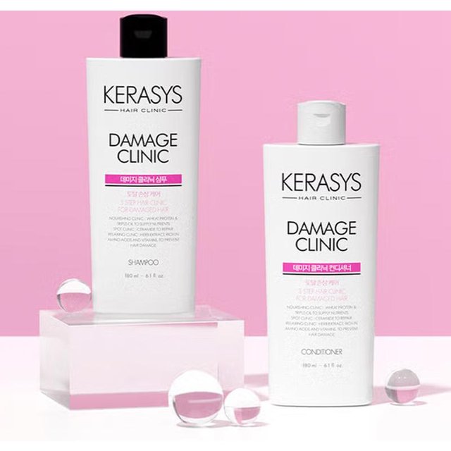 KeraSys Shampooing Clinique Dommages 180 ml + Après-shampoing 180 ml Ensemble white