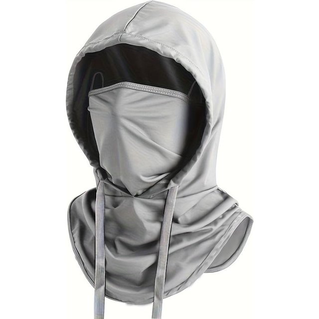 1pc Cagoule d'été Masque facial intégral Protection solaire Blocage UV Pêche Cyclisme Sports de plein air Capuche pour hommes Polyester 100. Tricot Fabri gris clair