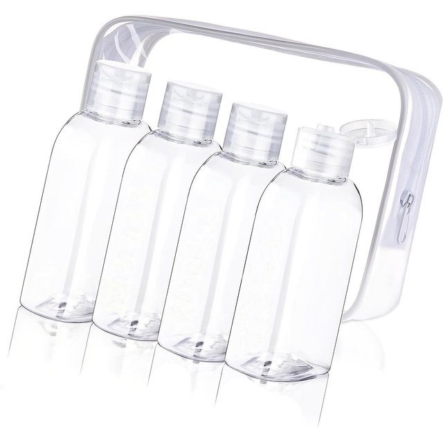4 Stück 100ml Auslaufsichere Reiseflaschen für Toilettenartikel Wiederverwendbare Shampoo- und Conditioner-Behälter Plastik-Quetschflaschen transparent