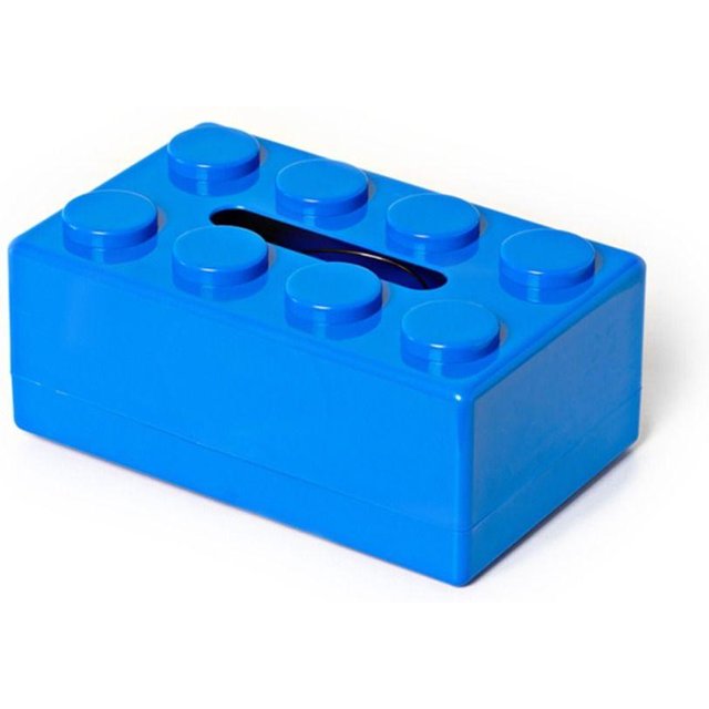 Boîte à mouchoirs en forme de bloc de construction ABS Organisateur créatif pour serviettes faciales Porte-papier bleu