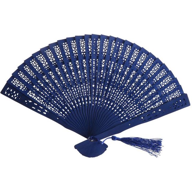 Éventail pliant en bambou sculpté, parfumé à la main, pour mariage, à la mode, chinois, en bois Blue blue