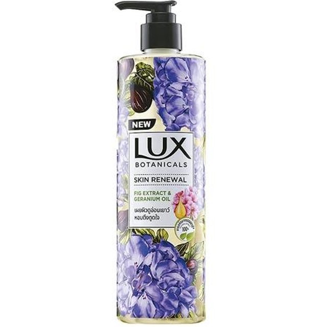 Lux Botanicals Skin Renewal Duschgel mit Geranienöl & Feigenextrakt für Frauen, 100% natürliche Extrakte & strahlende Haut, ohne Parabene, 450 ml white