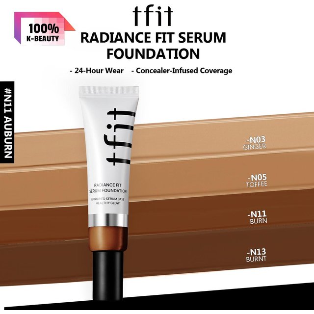 TFIT RADIANCE FIT SERUM FOUNDATION 30g N03/N05/N11/N13, Strahlendes Hautfinish, Angenehme feuchtigkeitsspendende Textur, Koreanische Kosmetik, Koreanisches Make-up N11 AUBURN beige