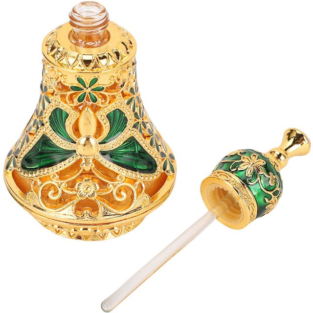 Bouteille de Parfum Style Moyen-Orientale Vintage Motif Papillon Émaillé Rechargeable Décorative Bouteille d'Huile Parfumée Gold Green