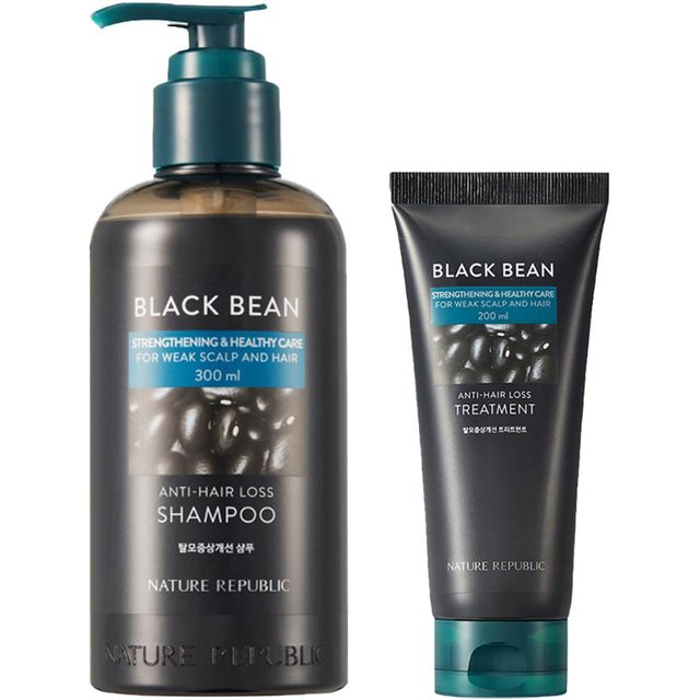 Nature Republic Black Bean Anti-Haarausfall-Shampoo 300 ml + Behandlung 200 ml #1SET gray