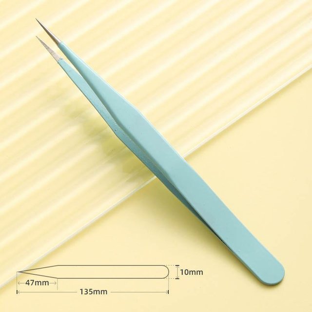 Edelstahl-Pinzette mit gerader gebogener Spitze für Nagelkunst-Aufkleber, Strass-Picking-Tool, Make-up, Wimpern, DIY-Pinzette Straight tip blau