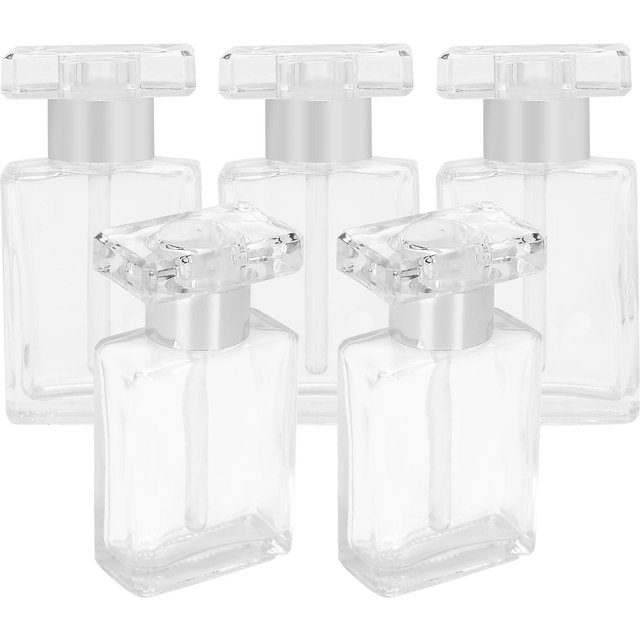 5pcs Flacon d'Huile Essentielle Vide en Verre Transparent Voyage Portable Rechargeable Flacon de Parfum Argent argenté