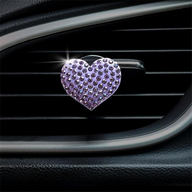 Clip de sortie d'air de voiture en forme de cœur, strass créatif, sortie d'air de climatisation de voiture, Clip de décoration de parfum, accessoires de voiture violet