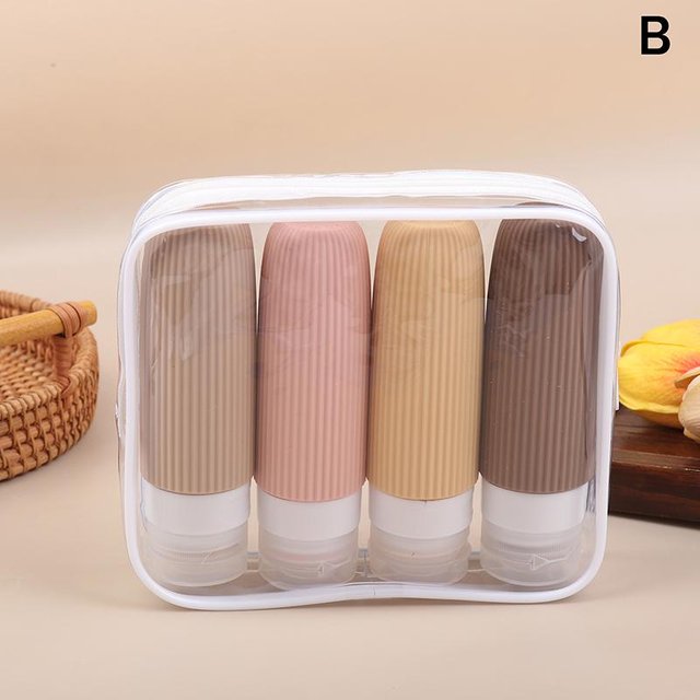 Lot de 4 Bouteilles de Toilette Taille Voyage - Contenants en Silicone Anti-fuite Avec Étui de Rangement Pour Shampooing Lotion Cosmétiques