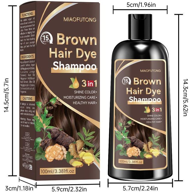 Braunes Haarfarbe Shampoo 3 in 1, Feuchtigkeit spendend, Pflegend, Natürliche Ingwer-Formel 100ml braun