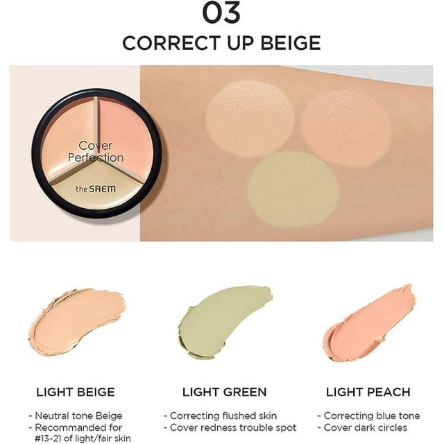 The Saem Cover Perfection Triple Pot Concealer #03 Correct Up Beige beige
