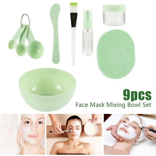 9Pcs DIY Gesicht Maske Mischen Schüssel Set Löffel Pinsel Mischen Make-Up Schönheit Hause Werkzeuge beige