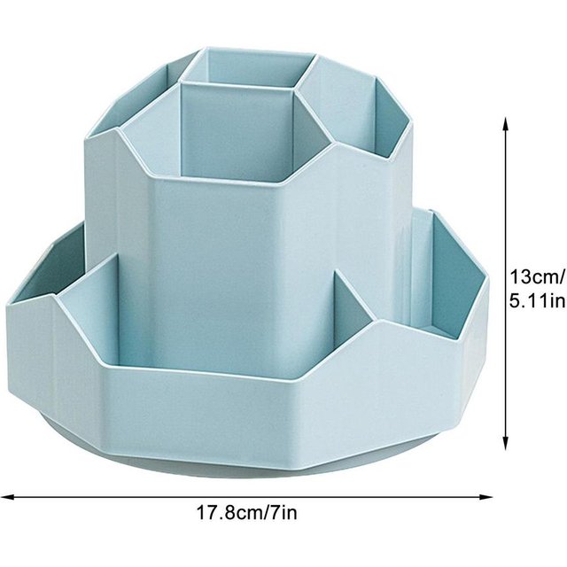 360 rotierender Stifthalter Schreibtischzubehör Große Kapazität Bleistift-Make-up-Aufbewahrungsbox Desktop-Organizer Schule Büromaterial blau