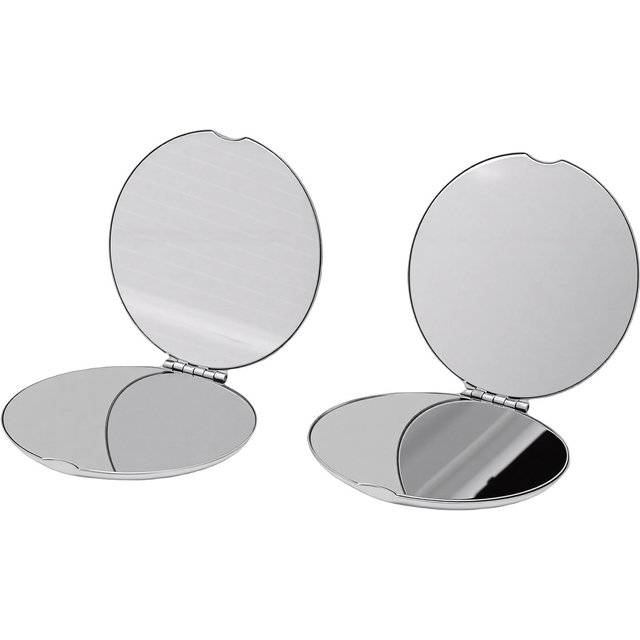 2 Stück Edelstahl Spiegel Doppelseitig Tragbar Faltbar Unzerbrechlich Make-up Spiegel für Handtasche Tasche Rund 2,6 Zoll gray