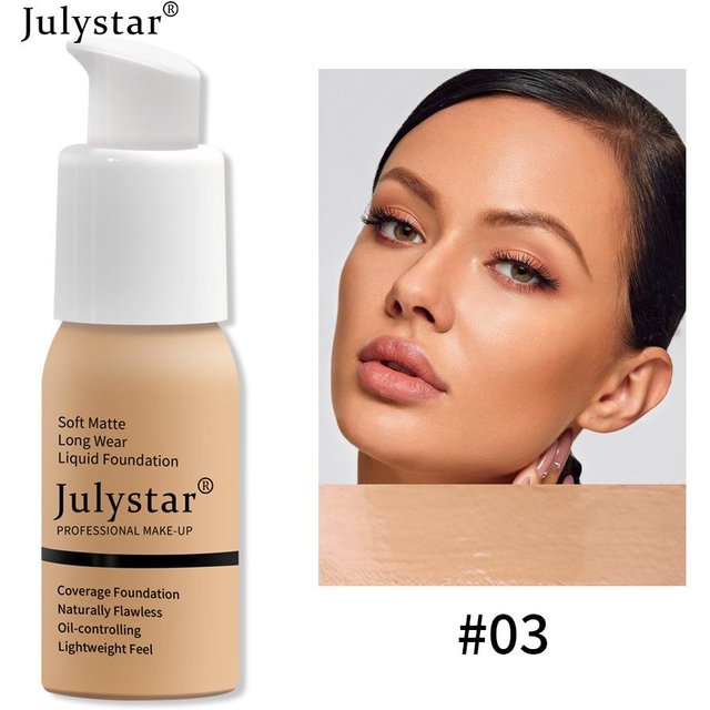 Julystar Weiche Matte Langanhaltende Flüssigfoundation Ölkontrolle Wasserdicht Natürliches Makelloses Vollabdeckendes Gesichts Make-up Kosmetik 3#