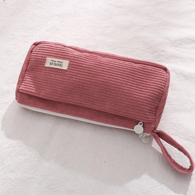 Koreanische Cord Kosmetik Tasche Kleine Make-Up Tasche Dame Tragbare Reise Kulturbeutel Necesserie Organizer Student Nette Bleistift Fall rot