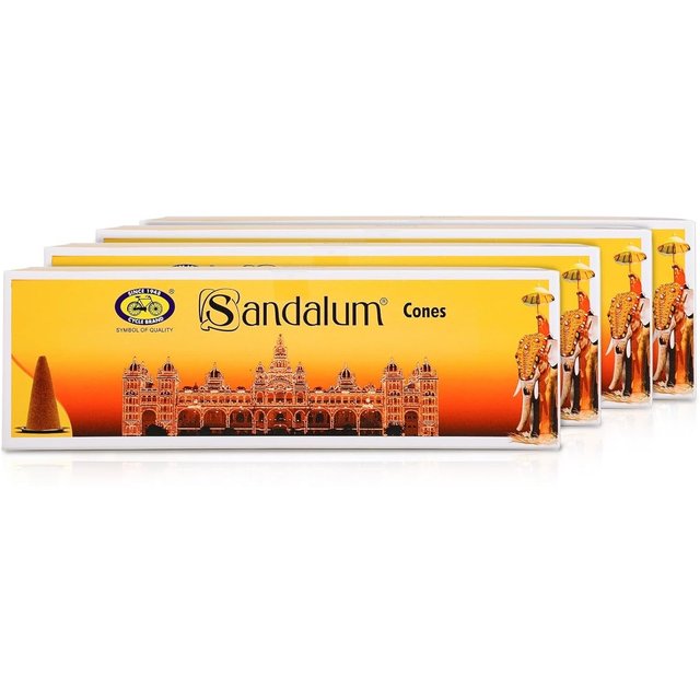 Cycle Pure Sandalum Cônes d'Encens Pack Combo de 4, (256N, 64N par paquet) Parfum de Santal pour Méditation, Rituels, Relaxation yellow