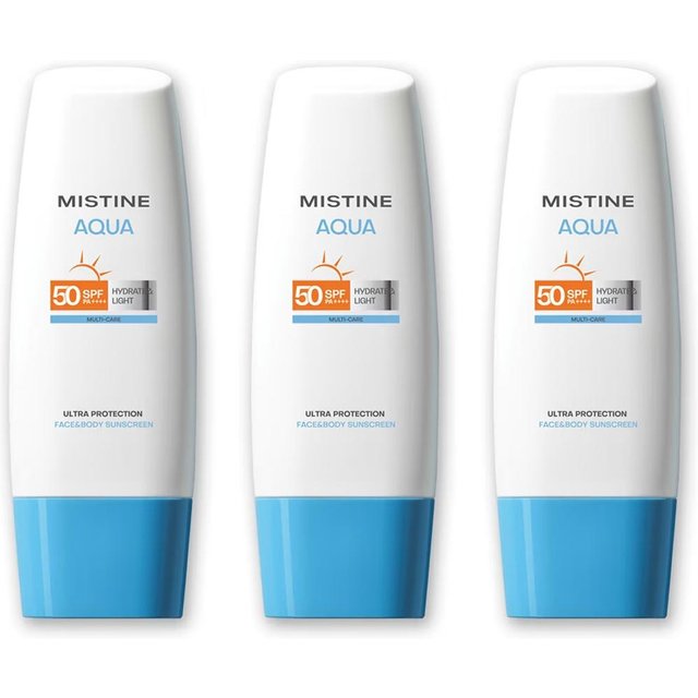 Mistine Aqua Base Ultra Protection Hydrating Face Body Sunscreen SPF50 PA++++ 70 ml. 70 ml. x3 pcs