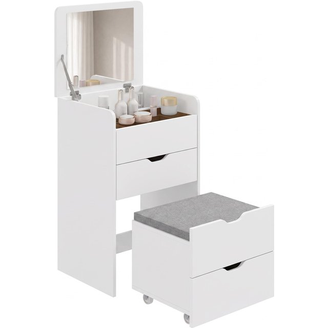 3-in-1 Make-up-Station Klappspiegel Hocker Weiß