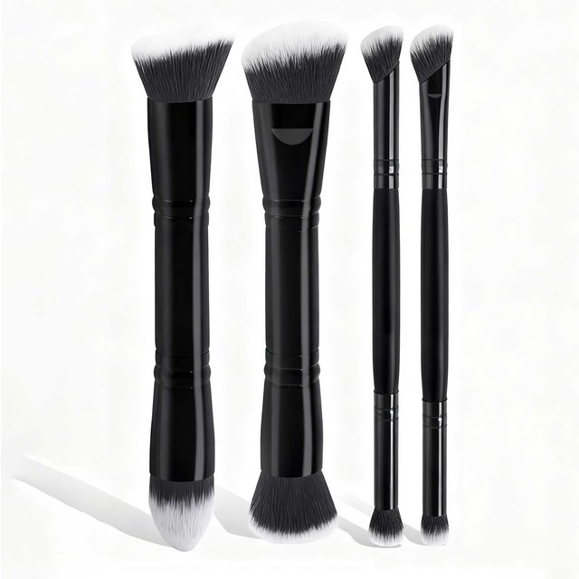 Set de 4 Pinceaux de Maquillage de Base Avec Boîte Double Embout Fond de Teint Poudre Blush Détails pour Pinceaux Ombre à Paupières Débutant Voyage