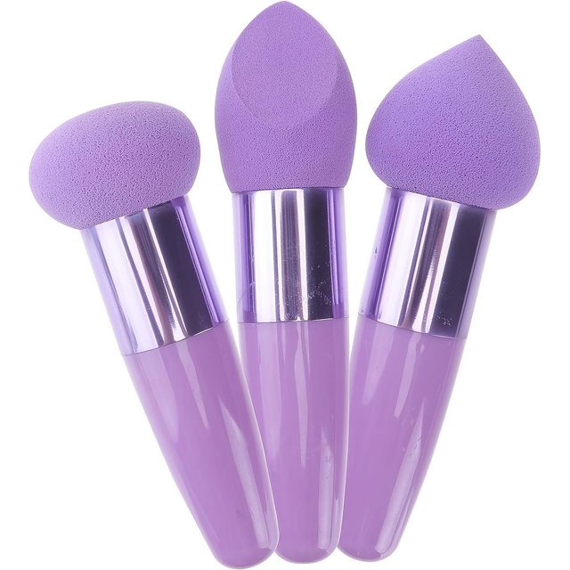 3er Make-up Schwamm Set Weiche Beauty Blender mit Ergonomischen Griffen zur Anwendung von Foundation, Rouge und Puderprodukten, Make-up Pinsel purple