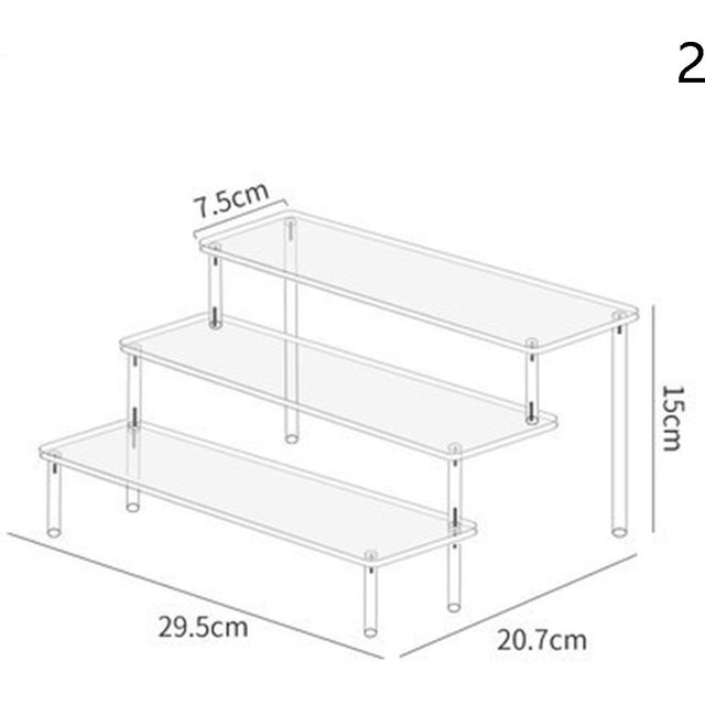 Espositore espositivo in acrilico da 1 a 5 livelli, espositore durevole per cupcake, bambole di profumo, scaffale di stoccaggio trasparente trapezoidale cieco 30cm-3 tier trasparente