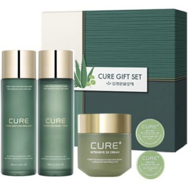 KIM JEONG MOON ALOE Cure Hydra 3-teiliges Geschenkset – Toner 130ml + Emulsion 130ml + Creme 50g / Feuchtigkeitsspendendes & Beruhigendes Hautpflege-Set