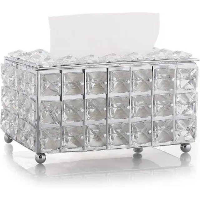 Boîte à mouchoirs en cristal artificiel, support à papier, décoration de table de bureau, support de boîtier facial, plateau de rangement amovible pour serviettes white