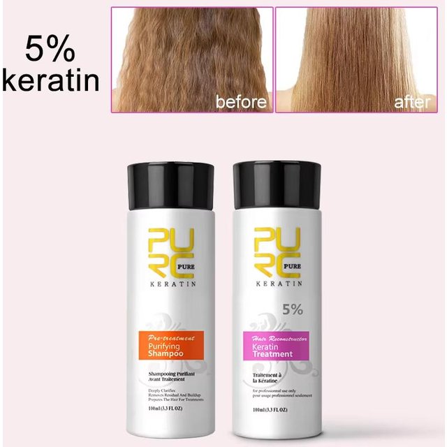PURC Professionelle brasilianische Keratin-Haarbehandlungscreme, Glättung, glättende Kopfhautbehandlung, reinigendes Shampoo, Haarpflege 5 Degree Keratin Kit weiß