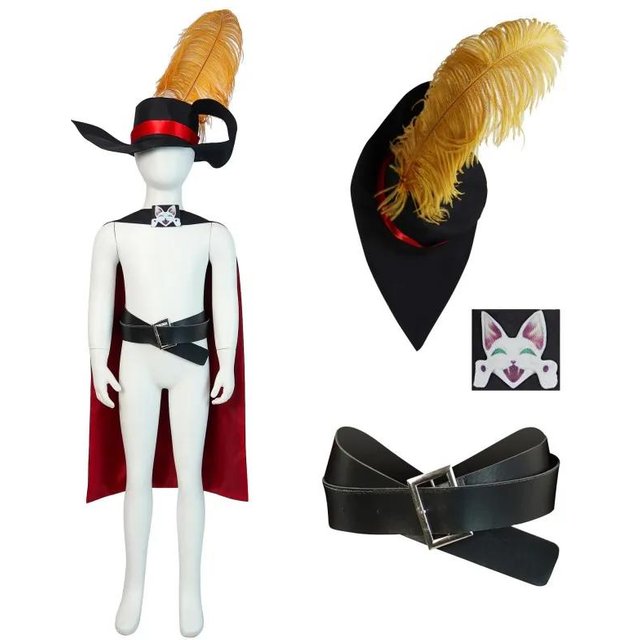 Cosplay Chat Botté Anime Dessin Animé Chat Costume Ensemble Cape Halloween Mascarade Carnaval Fête Accessoire Tenues Ensemble Kid150 black