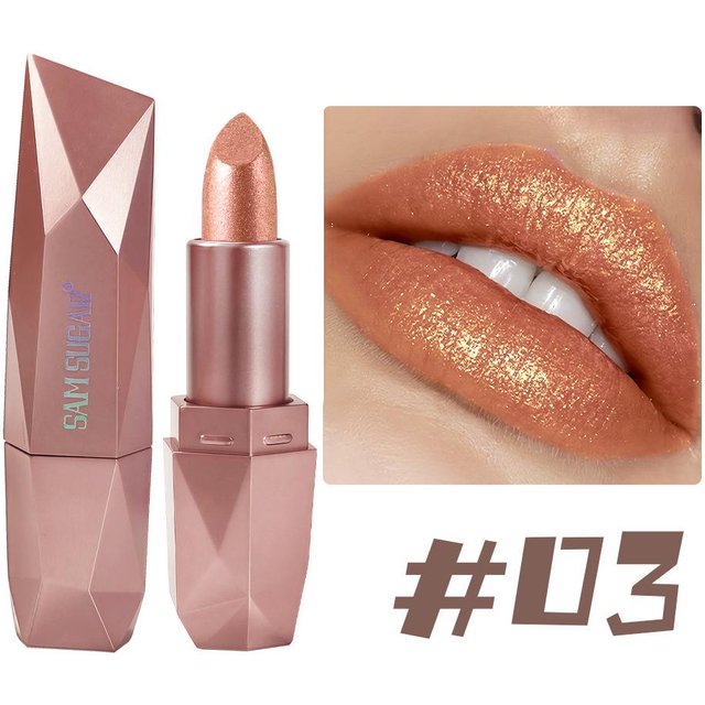 Glitzernder Schimmernder Metallischer Lippenstift Perlglänzende Lippenfarbe, Lang Haltend Lippen Mattes Lippen Make-up Geschenke für Frauen Lippenöl Kosmetik beige