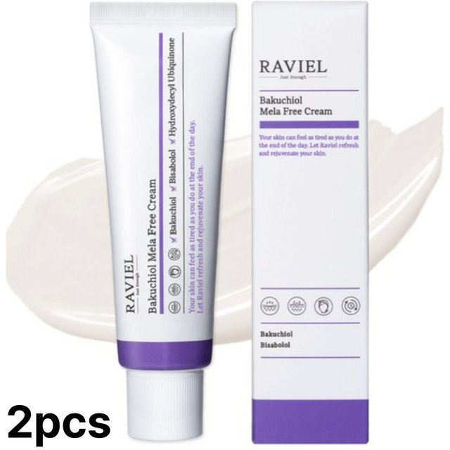 RAVIEL Bakuchiol Melafree Creme 50ml x 2 – Aufhellende & Anti-Falten Gesichtscreme, Koreanische Hautpflege white
