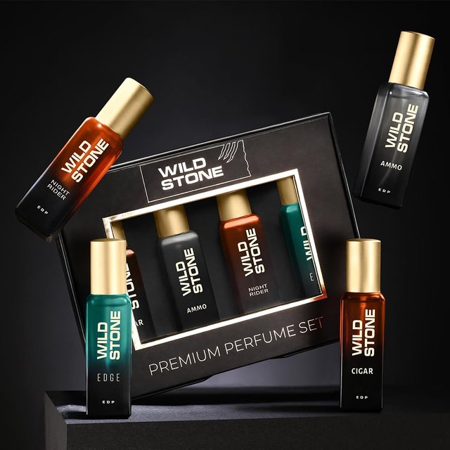 Coffret Cadeau Parfum de Luxe Wild Stone Pour Homme 4x20ml EDP Longue Tenue Pack Parfum de Voyage Cadeau d'Anniversaire