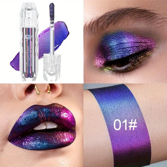 Mehrfarbiger Chamäleon-Metallic-Lipgloss, flüssiger Lippenstift, Lidschatten, lebendige, hochpigmentierte, langanhaltende Formel für Lippen, Augen und Gesicht 1# gray