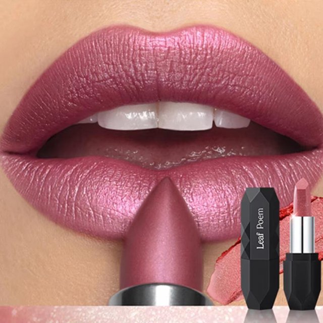 Perlmutt-Lippenstift Langanhaltend Wasserdicht Rosa Rosafarben Metallisch Diamant Lippenstift Kreieren Seidiges Charmantes Volles Kräftiges Lippen-Make-up pink