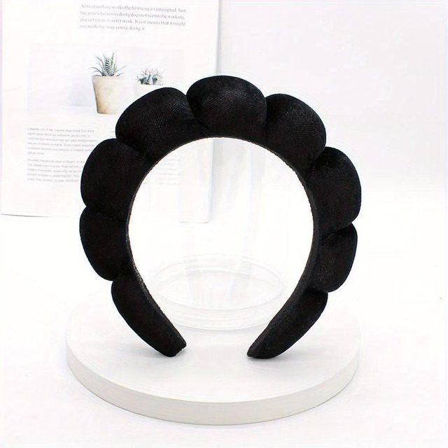 Schwamm-Spa-Stirnband aus Samt, zum Waschen des Gesichts, breit, gepolstert, Haarreif, Hautpflege, Make-up-Entfernung, Dusche, für Frauen und Mädchen, Haar-Accessoires schwarz
