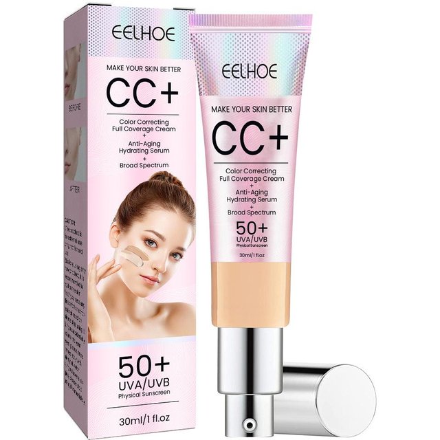 Natürliche Foundation CC Cream Wasserdicht Aufhellend Feuchtigkeitsspendend Foundation Concealer Öl-Kontrolle Sonnenschutz LSF 50 Make-up Kosmetik white