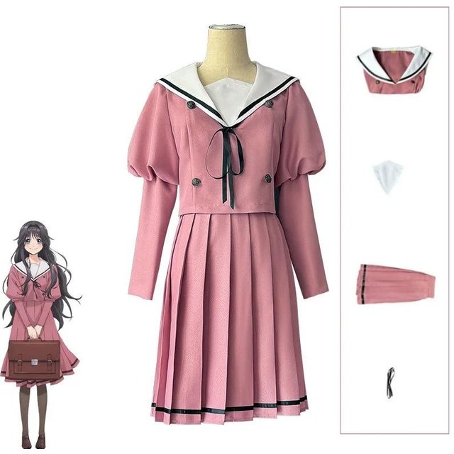 La Fleur Parfumé Fleurit avec Dignité Waguri Kaoruko Costume de Cosplay Longue Perruque Uniforme JK Carnaval Femmes Ensemble Décontracté Quotidien M pink