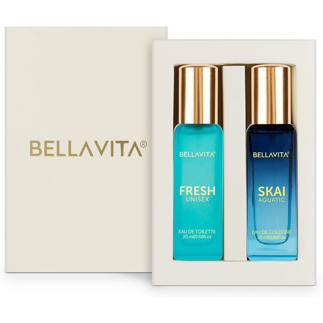 BELLAVITA Skai Parfum Aquatique et Frais Unisexe 2x20ml Parfum Boisé Citronné Longue Tenue pour Hommes et Femmes