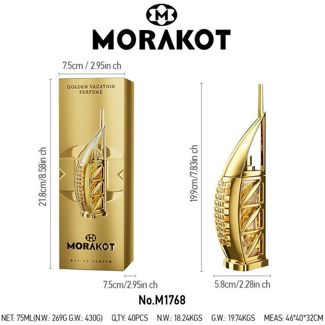 MORAKOT Goldenes Parfum, Luxuriöser Unisex-Duft inspiriert von der Skyline Dubais, Warmer Sandelholz & Salzige Meeresnoten, Langanhaltendes Parfüm, 75ml